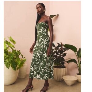 Abercrombie Fitch Strapless Maxi Dress Green White Tropical Leaf Print size M